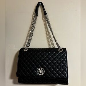 Guess Black Quilted Crossbody Bag with Silver-Tone Chain